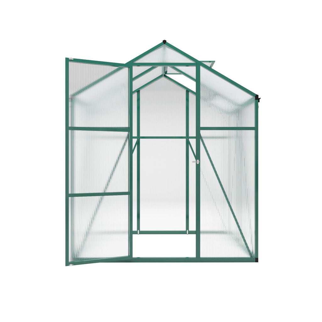 Polycarbonate Walk-In Greenhouse with Raised Base - Green