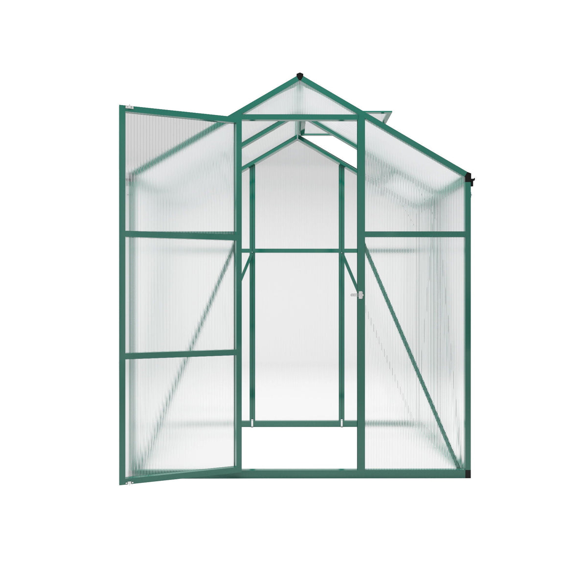 Polycarbonate Walk-In Greenhouse with Raised Base - Green