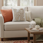 Love Pumpkin Embroidered Throw Pillow with Embroidered LOVE Lettering - Natural