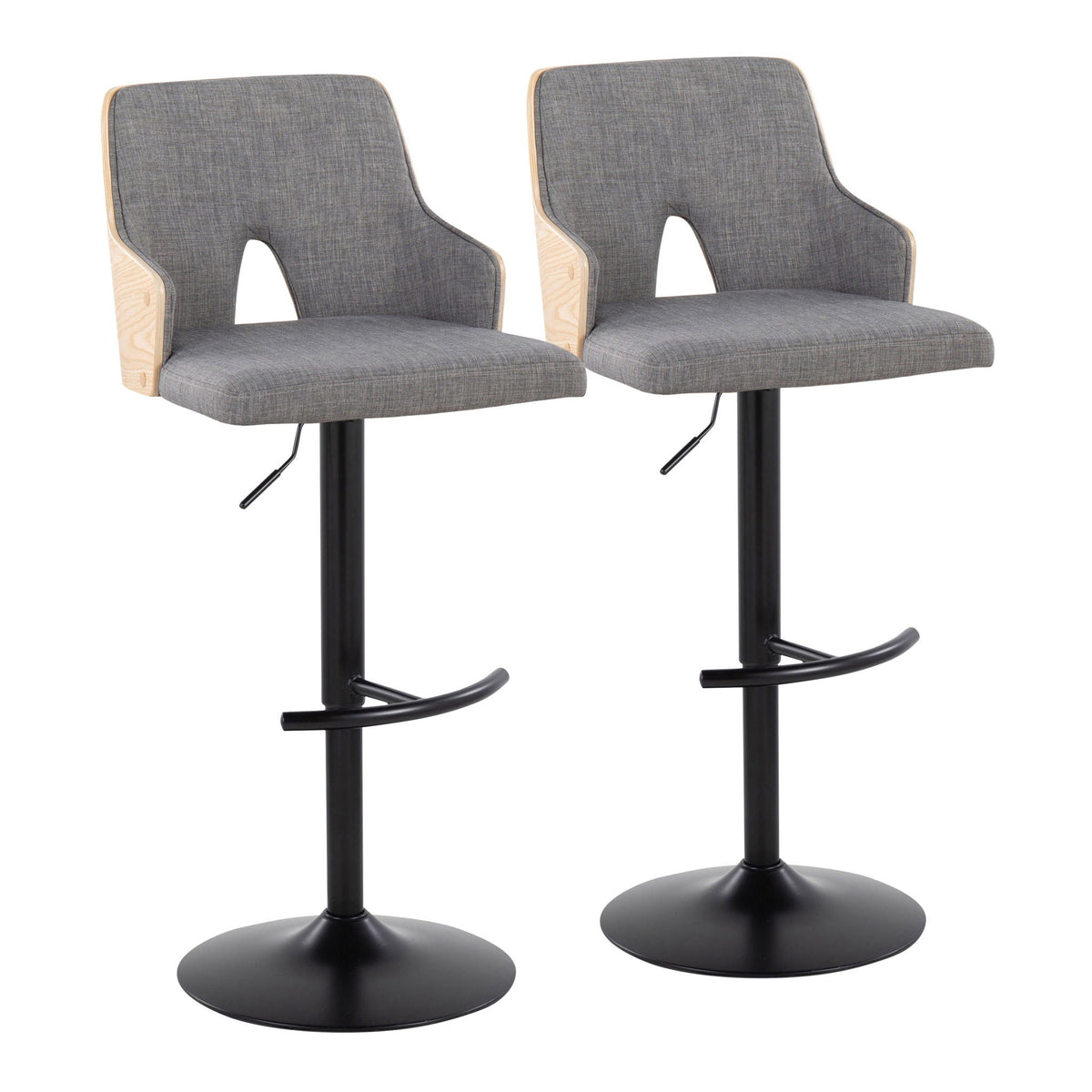Contemporary Adjustable Barstool Set with Swivel and Rounded T Footrest - Gray or White