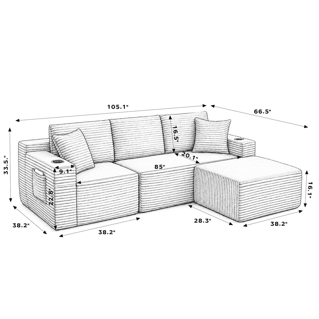 L-Shaped Sectional Sofa with Ottoman