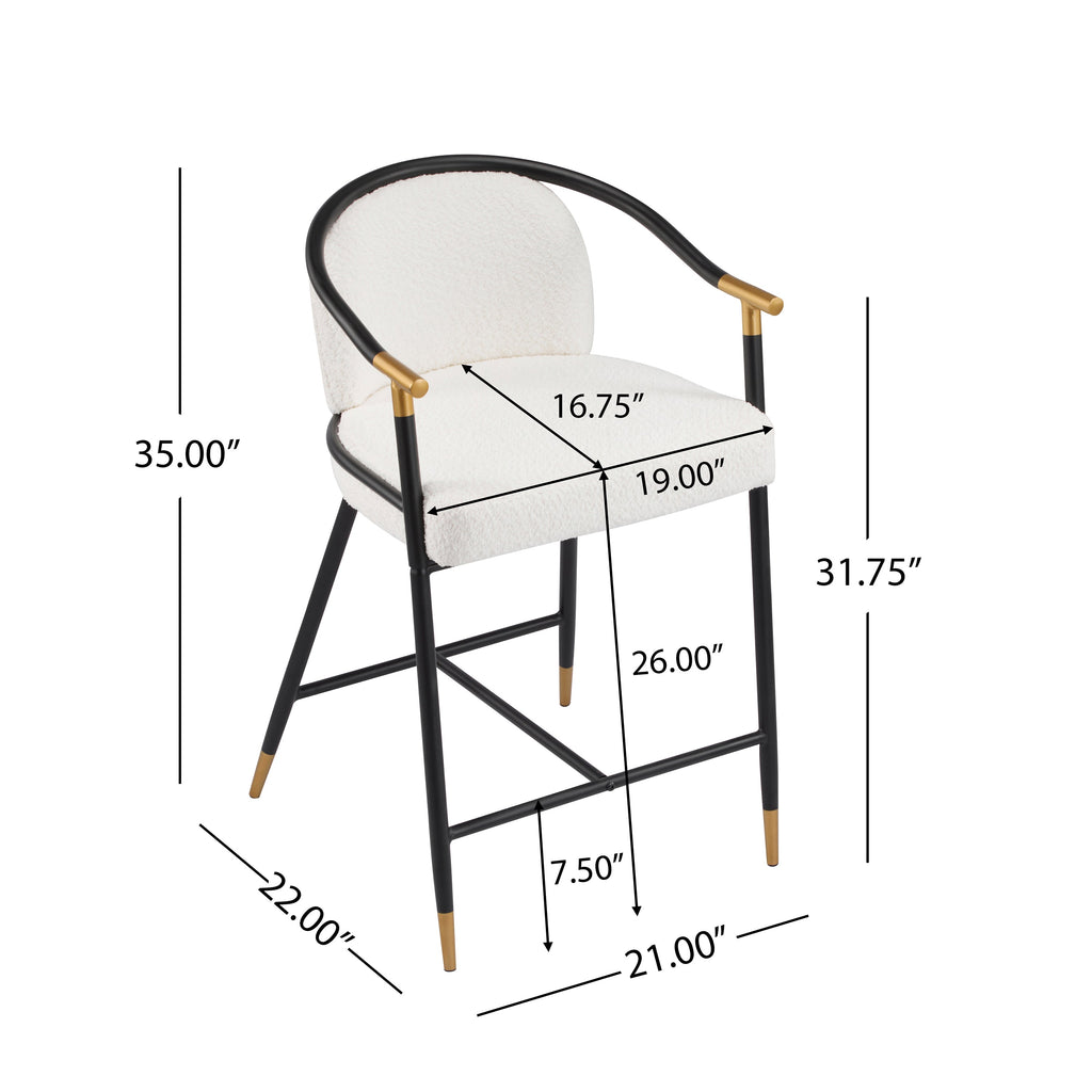 26" H Upholstered Counter Stool with Metal Frame - Set of 2 - Beige