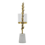Iron Floral Hurricane Table Lamp with Marble Base - Gold & White