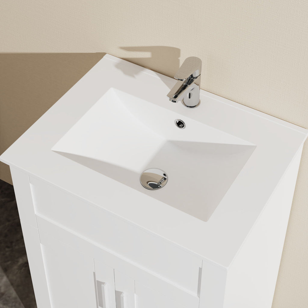 White Sink Bathroom Vanity Laundry Cabinet Combo with Ceramic Sink