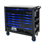 12 Layer Drawer Multi Purpose Tool Cart with Wheels and Iron Top - Black / Blue