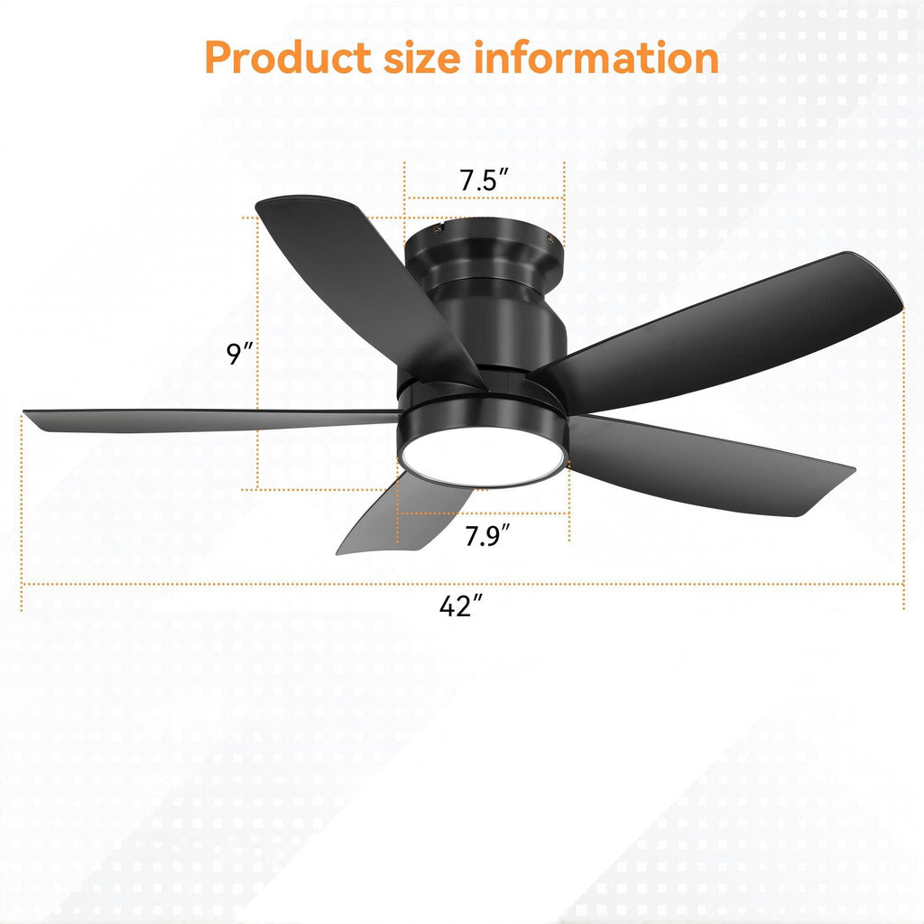 Flush Mount Ceiling Fan With LED Light 22W And Remote Control