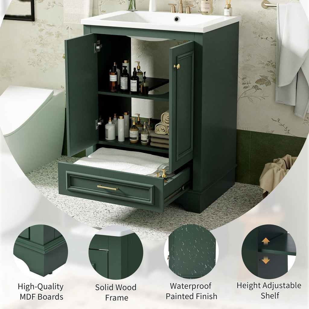 Modern Bathroom Vanity with Ceramic Sink Combo and Storage Cabinet - Multiple Colors