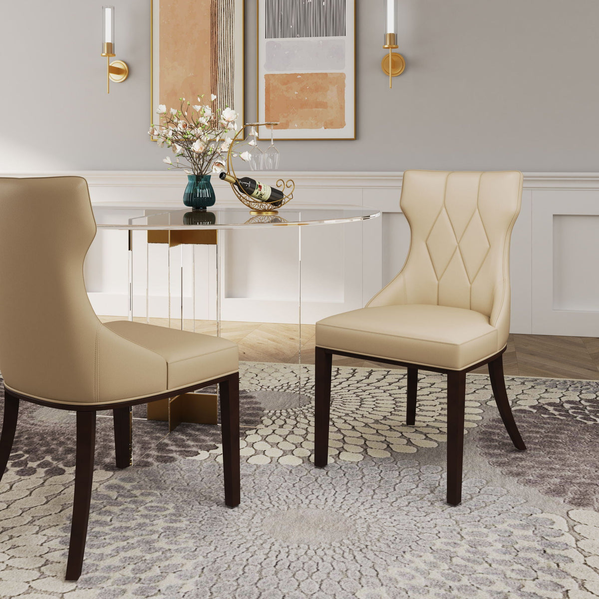 Reine Dining Chair Set of 2 with Solid Wood Frame and Classic Design - Multiple Colors