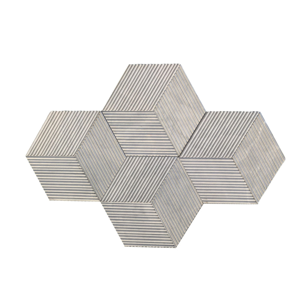 Hexagon Natural Stone Marble Decorative Tile Set with 3D Fluted Texture - Gray or White