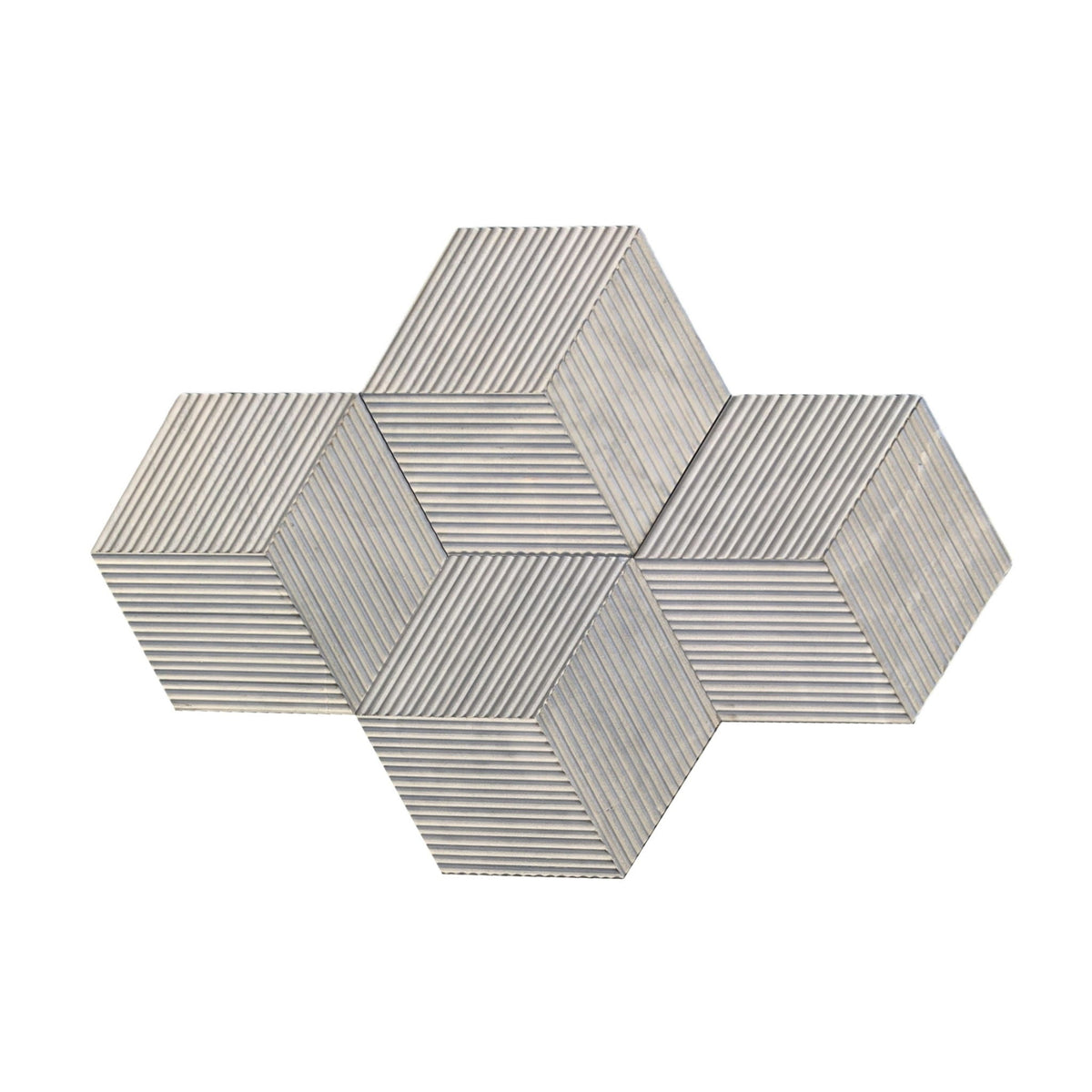 Hexagon Natural Stone Marble Decorative Tile Set with 3D Fluted Texture - Gray or White