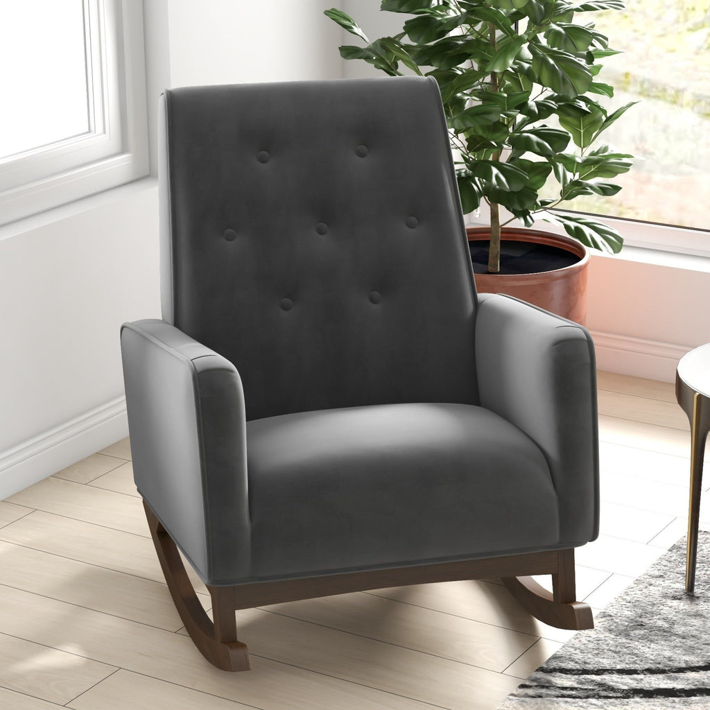 Mid-Century Modern Rocking Chair with High Density Foam Cushion - Dark Gray