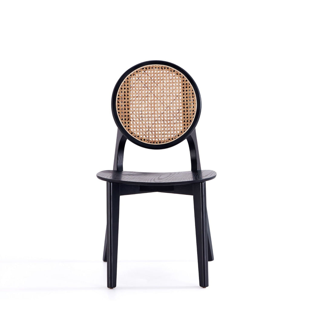 Rattan Cane Backrest Dining Chair Set with Solid Wood Frame - Black or Light Brown
