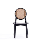 Rattan Cane Backrest Dining Chair Set with Solid Wood Frame - Black or Light Brown