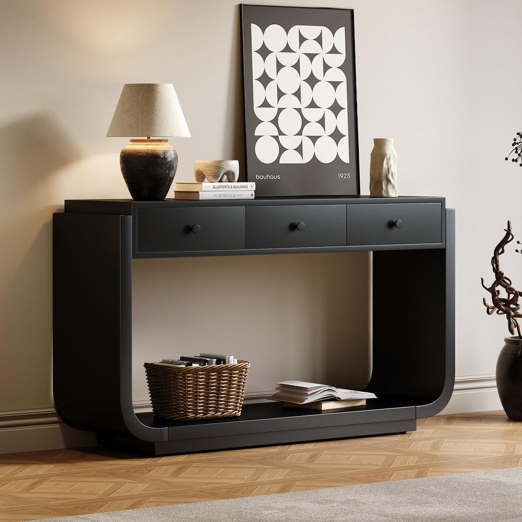 Classic-Style Console Table with Storage and Display Shelf - Black