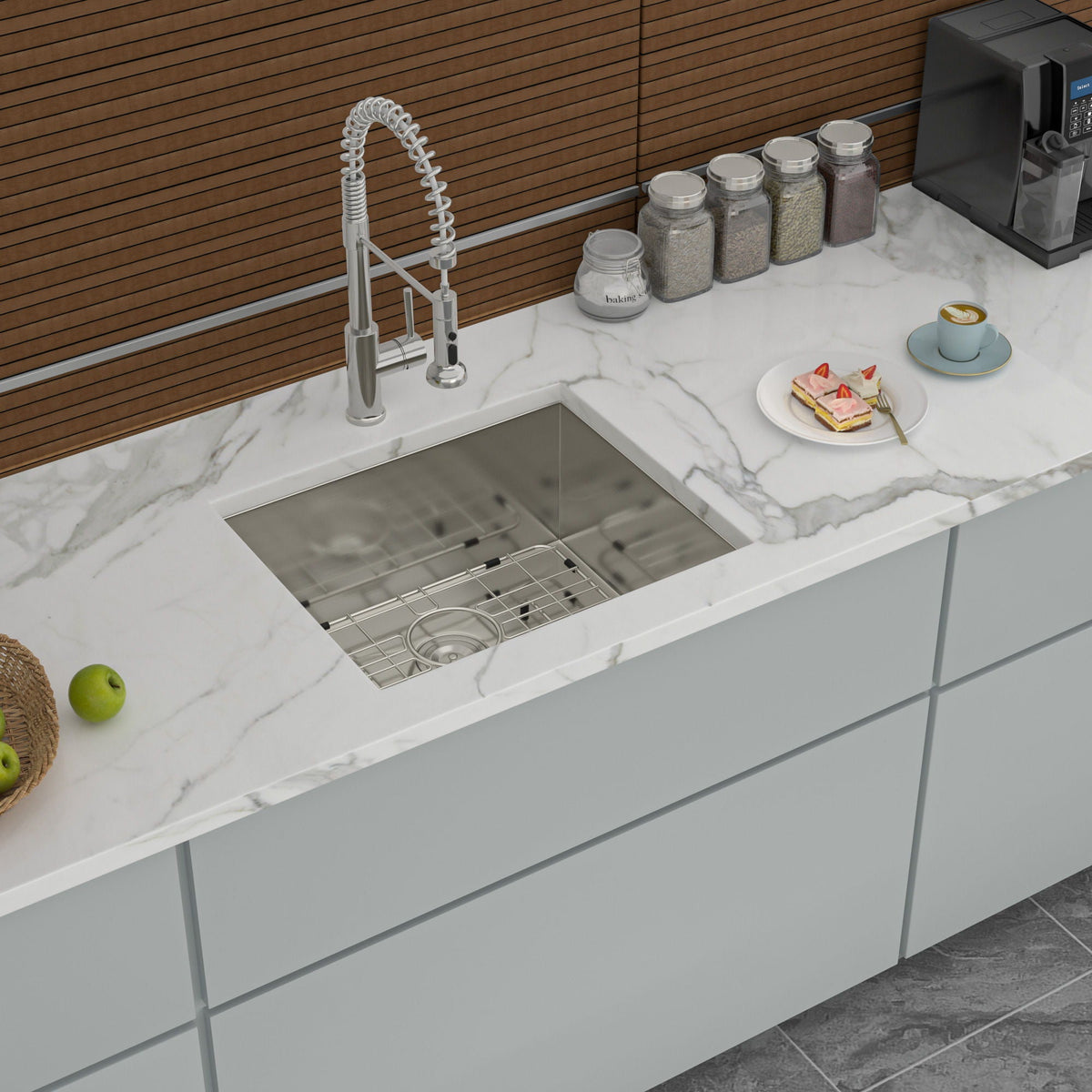 Modern Undermount Stainless Steel Kitchen Sink 16 Gauge, Deep Single Bowl - Gray