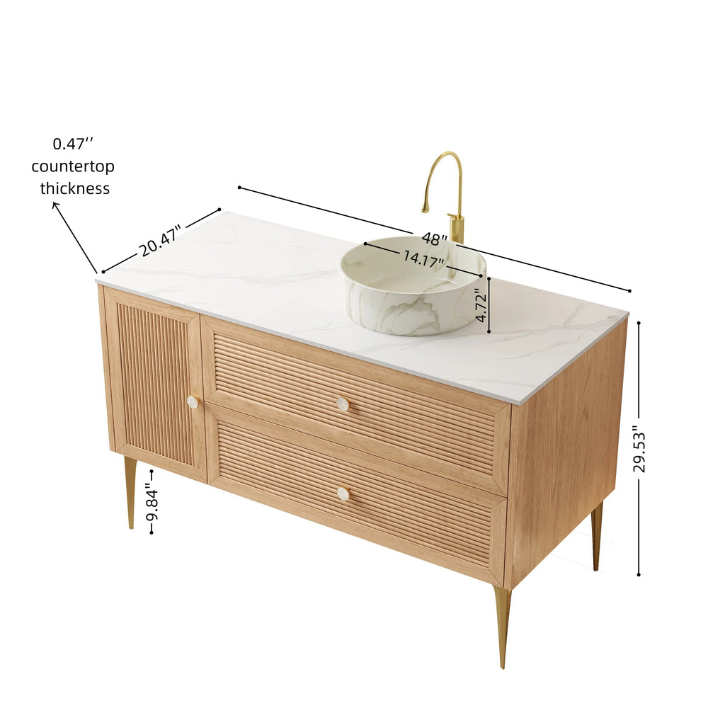 MUNIN 48" Bathroom Vanity with Ceramic Sink - Oak Finish