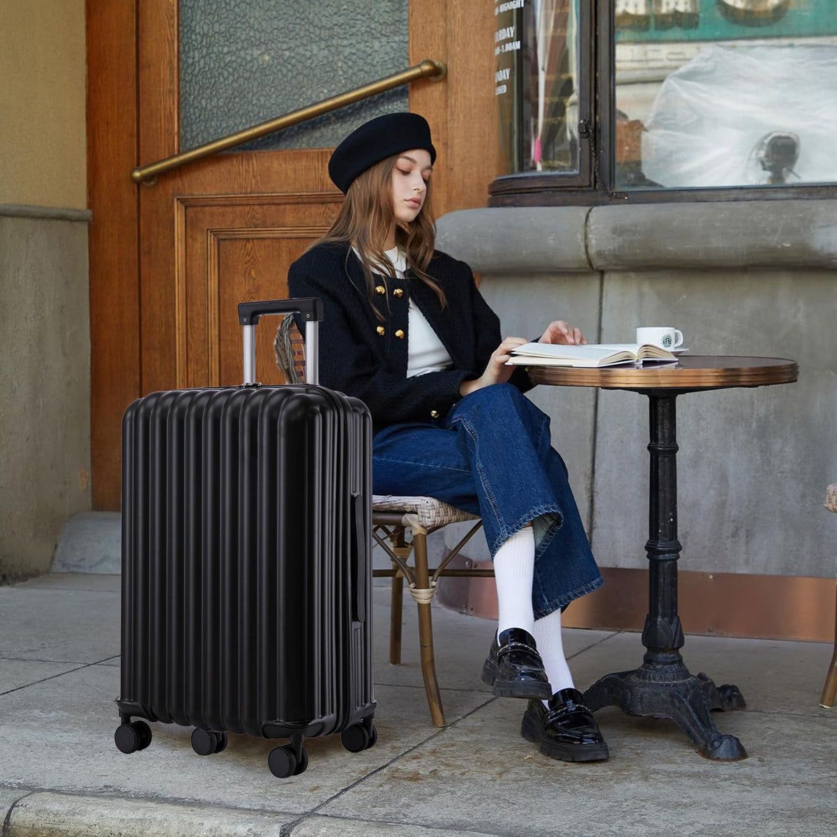 Spinner Wheel Luggage Set with USB Port and Holders - Pink, Black, Green
