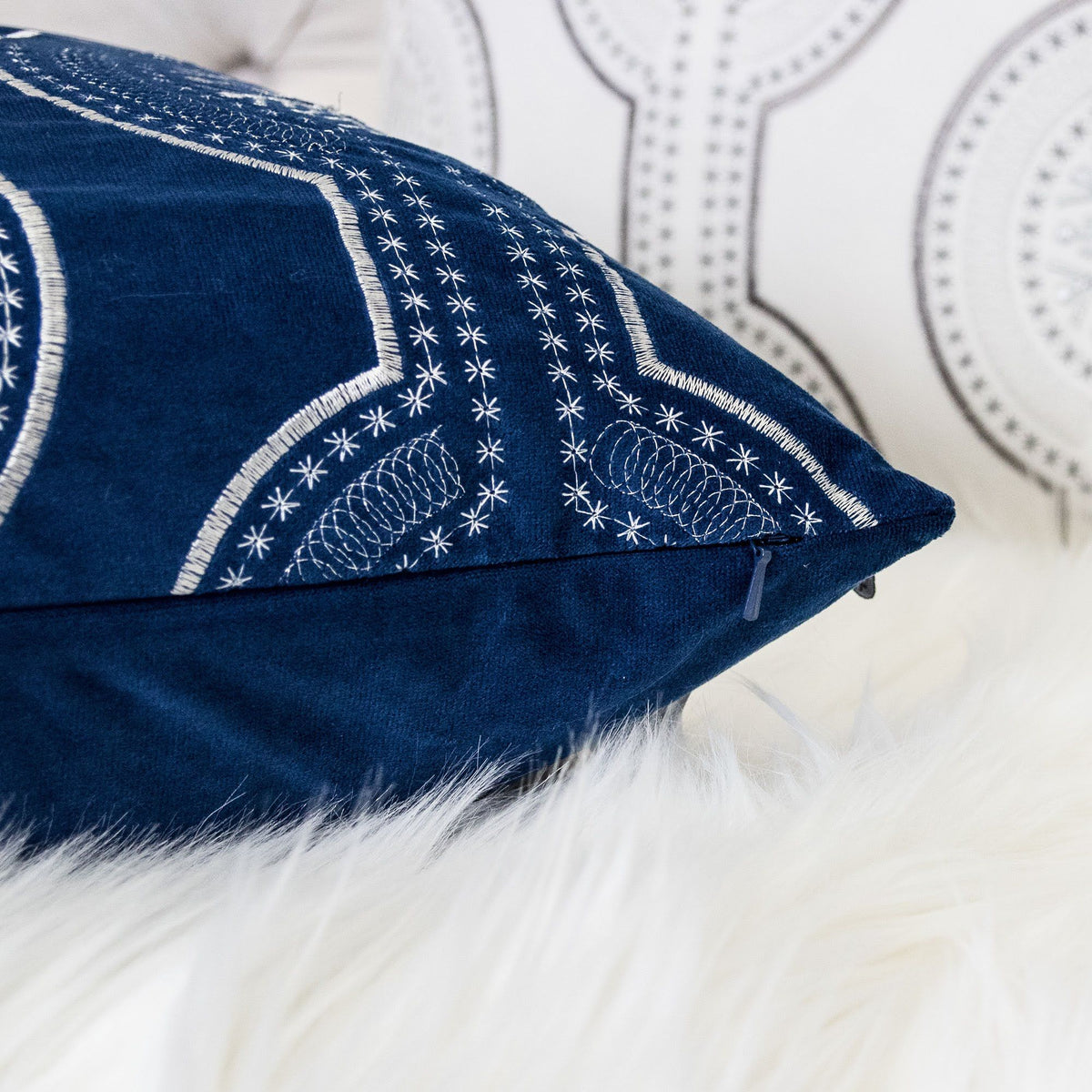 Holiday Throw Pillow with Snowflake Embroidery - 20x20 Inch