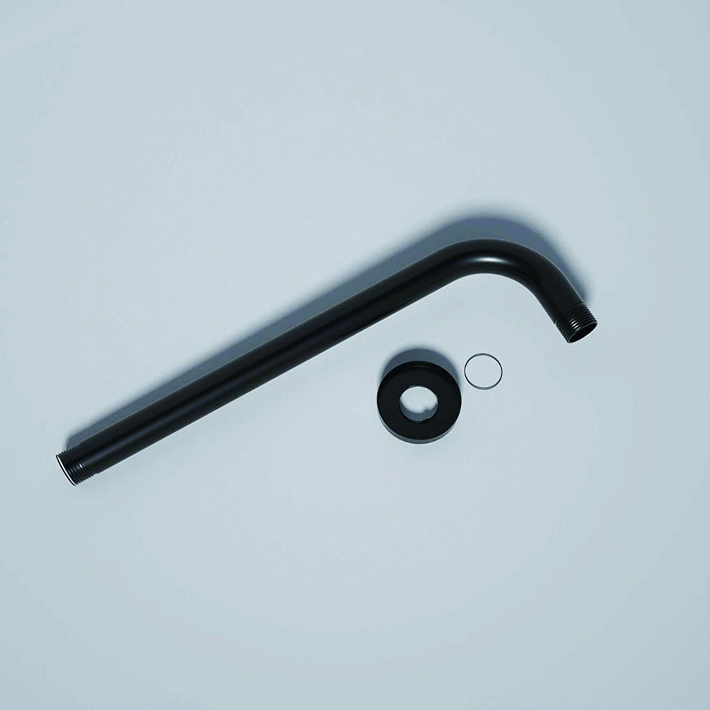 16" Shower Arm with Flange - Stainless Steel, Rust Resistant Design - Matte Black