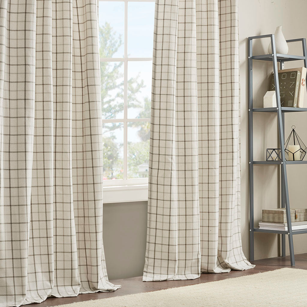 Plaid Rod Pocket Curtain Panel with Fleece Lining - Natural 50x95