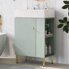 Bathroom Vanity with Single Ceramic Sink and Side Storage - Multiple Colors