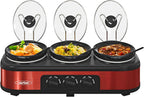 Triple Slow Cooker Buffet Food Warmer with 3 Removable Pots - Red or Blue