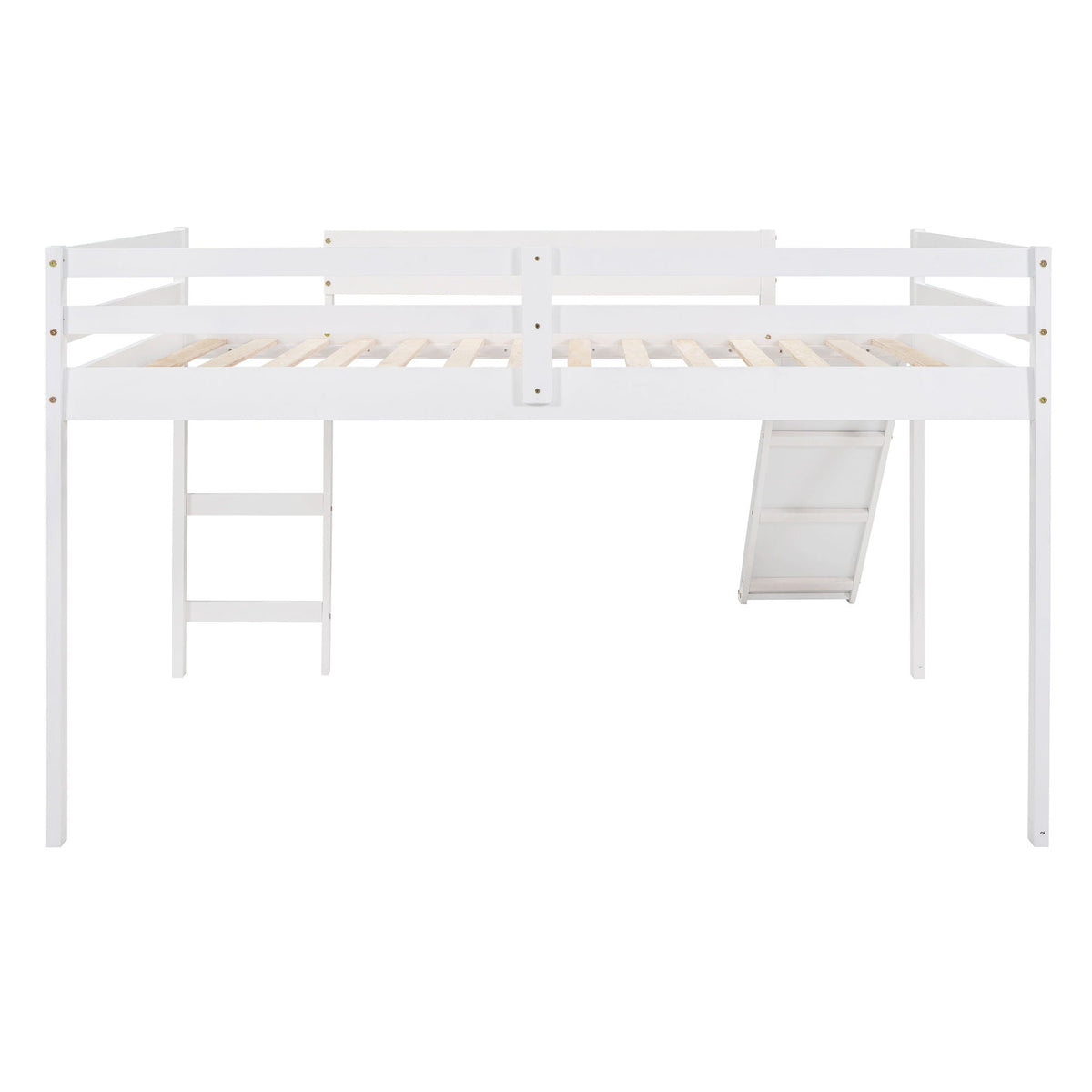 White Full Loft Bed with Slide - Multifunctional Design