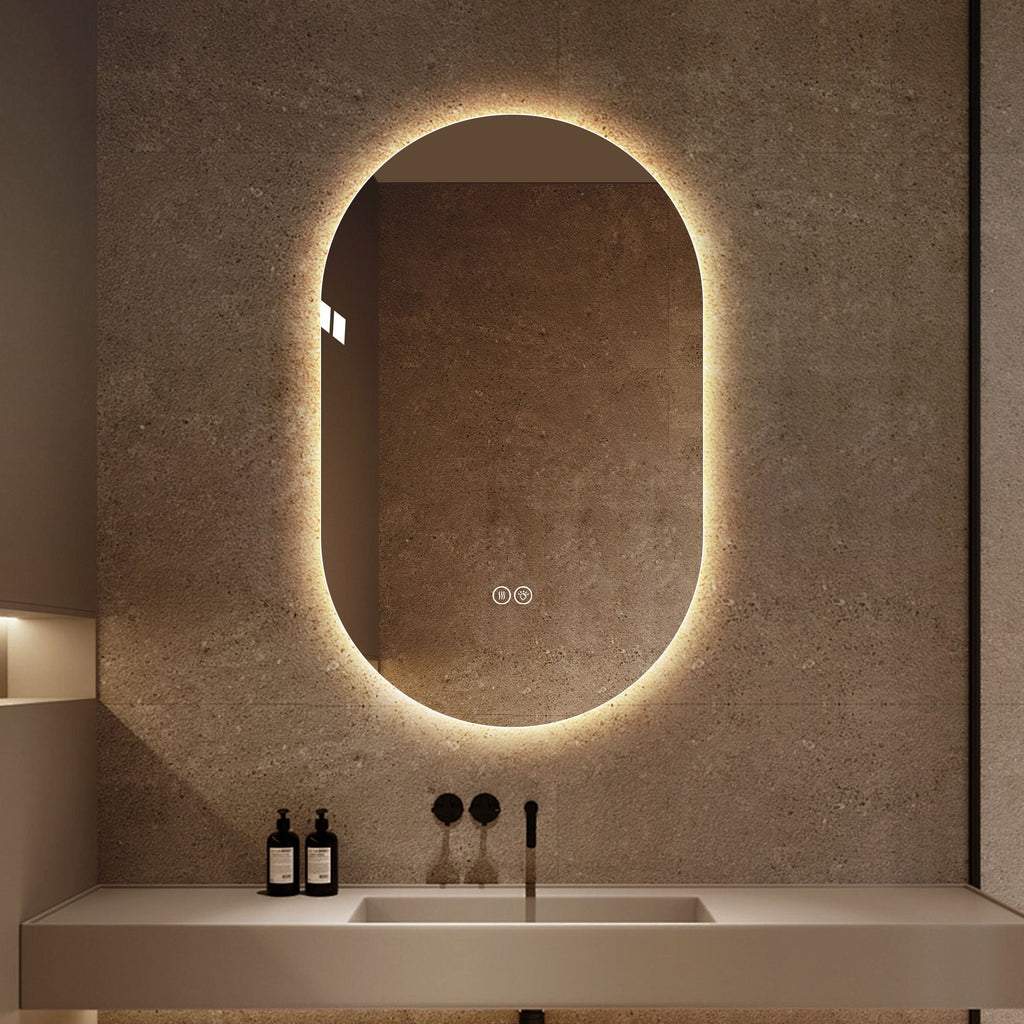 Smart LED Wall Mounted Mirror with Touch Screen and Adjustable Lighting - Pearl Silver