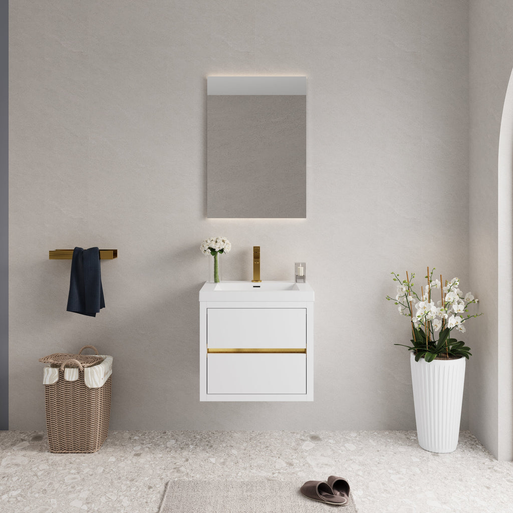 24" Wall-Mounted Bathroom Vanity with Stone Resin Sink and Storage Cabinet