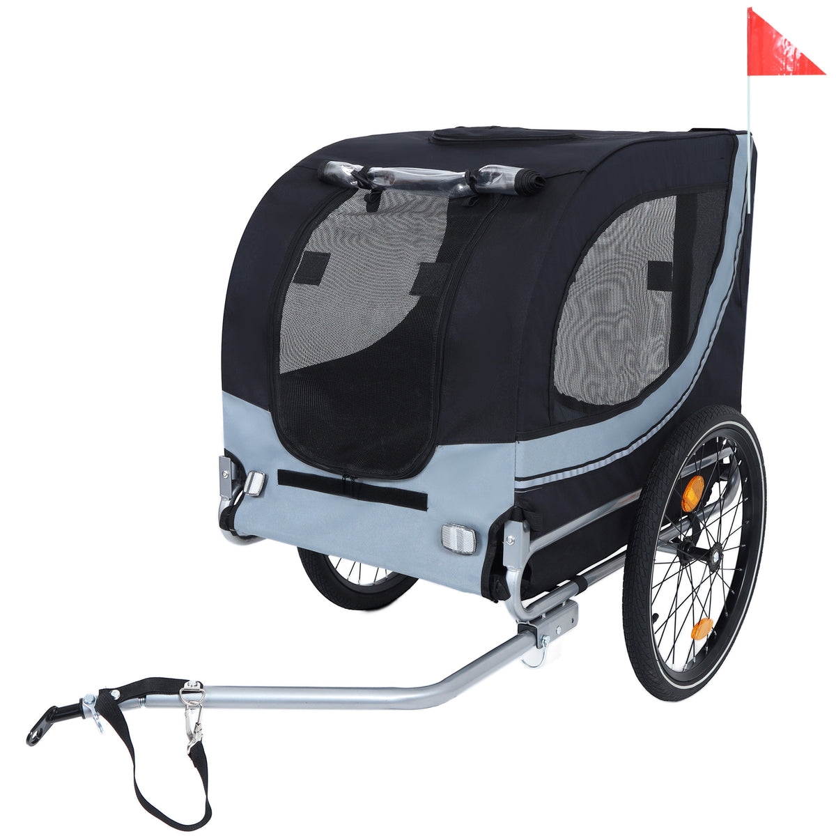 Large Folding Bike Trailer for Dogs with Mesh Ventilation - Gray
