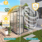 Windproof Greenhouse with Raised Base - Polycarbonate Panels - Black