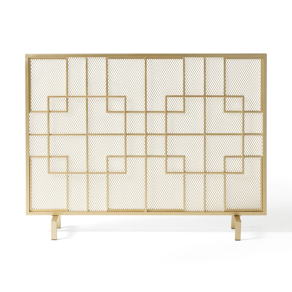 Modern Single Panel Iron Fire Screen with Fine Mesh - Black