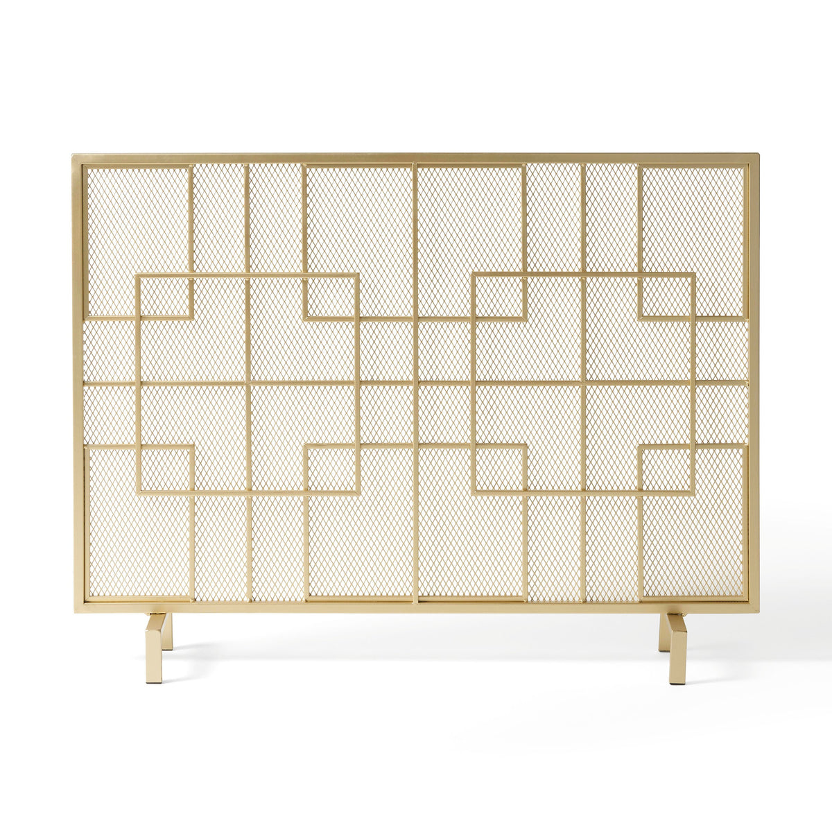 Modern Single Panel Iron Fire Screen with Fine Mesh - Black