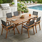 Acacia Wood Outdoor Dining Set 7-Piece with Large Table and 6 Chairs - Teak or Beige