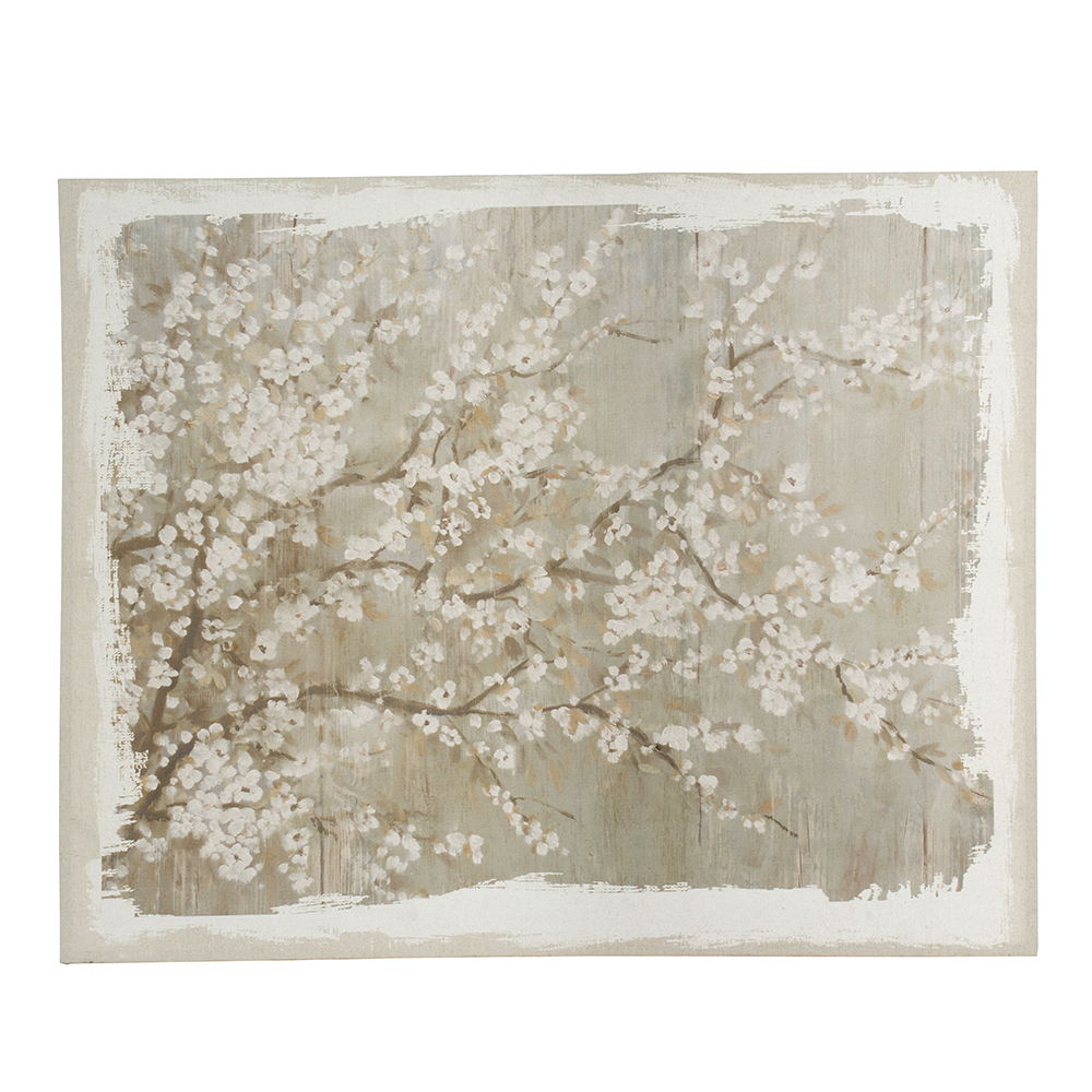 Large Cherry Blossom Canvas Art Print with Gray / White Matte Finish