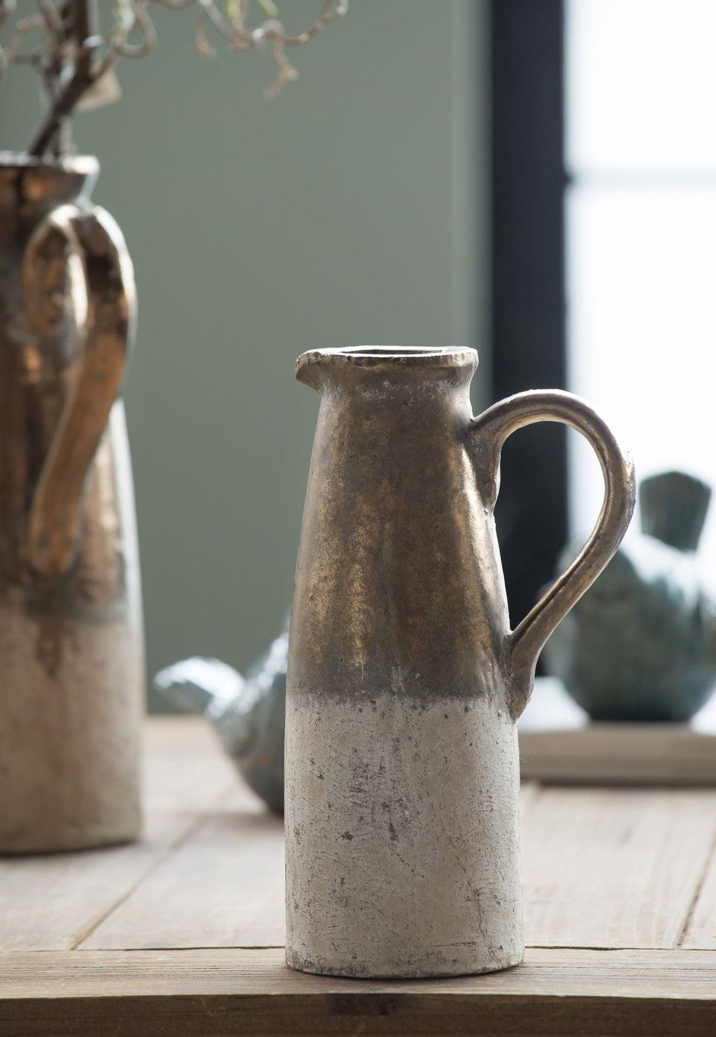 Gold Terracotta Pitcher Vase with Durable Ceramic Construction - Gold