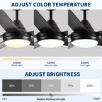 48" Black Ceiling Fan with Dimmable LED Light and Remote Control - Reversible Motor