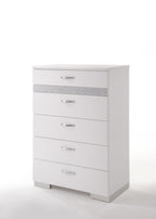 High Gloss White Accent Chest with Five Drawers - Modern Bedroom Storage