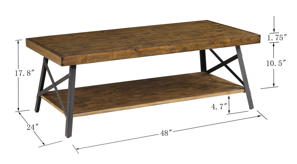 Modern Rustic Style Coffee Table with Spacious Top - Light or Dark Brown