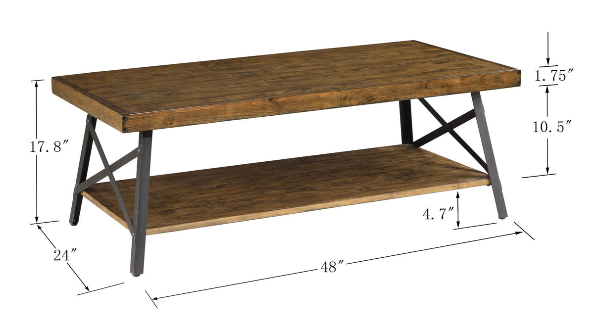 Modern Rustic Style Coffee Table with Spacious Top - Light or Dark Brown