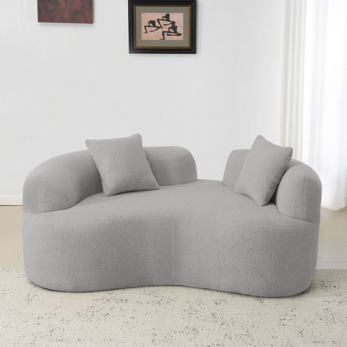 Modern Curved Loveseat with Medium-Firm Cushion - Gray or White