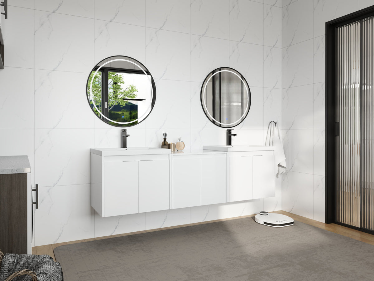 72-Inch Bathroom Vanity with Resin Sink and Soft Close Doors - Glossy White