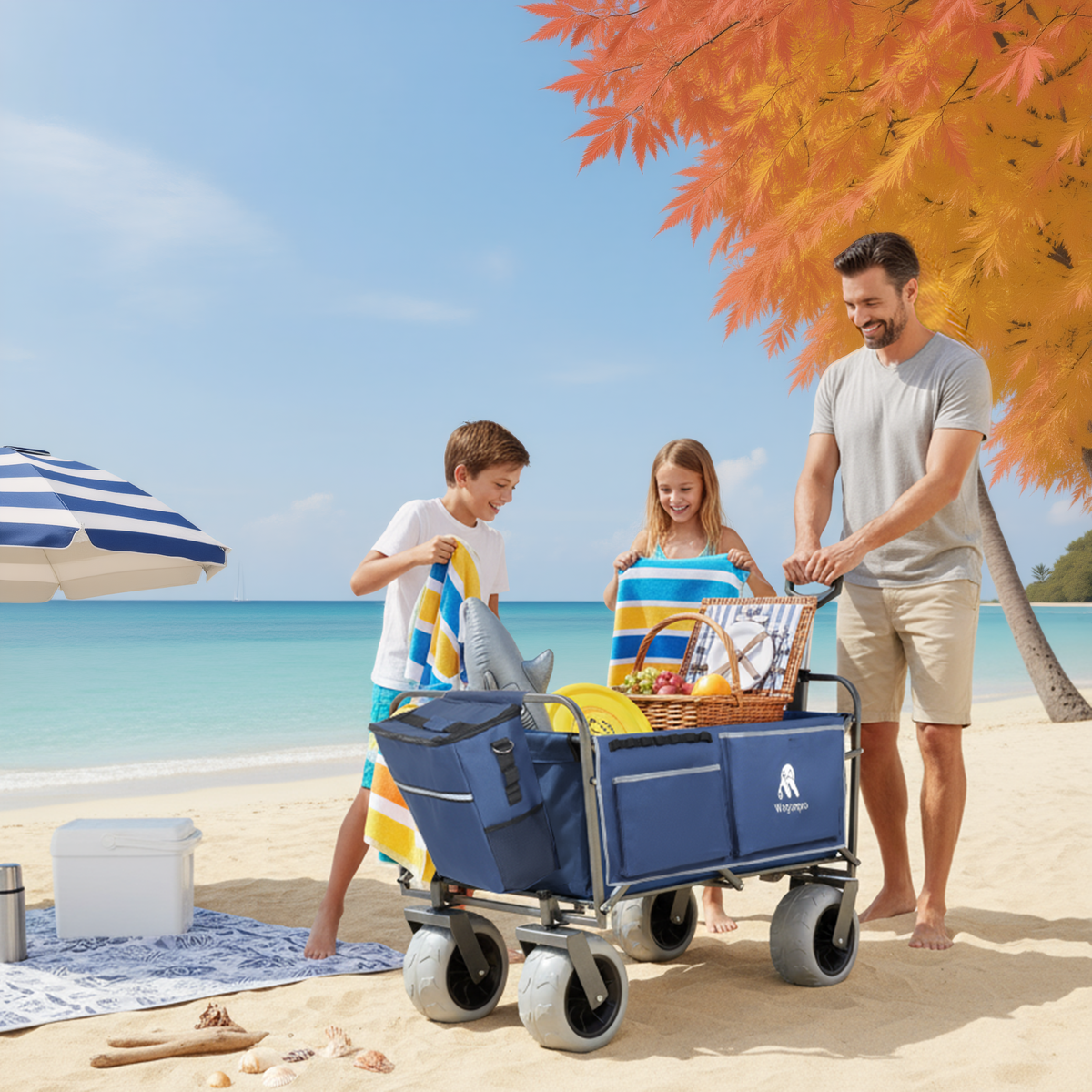 Beach Wagon with Big Wheels for Sand with 500lb Capacity - Dark Blue