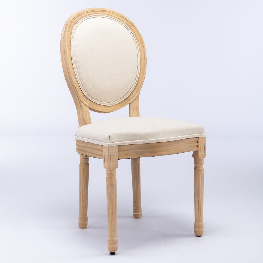 French Style Solid Wood Frame Dining Chair Set with Fabric Back - Beige or Dark Gray
