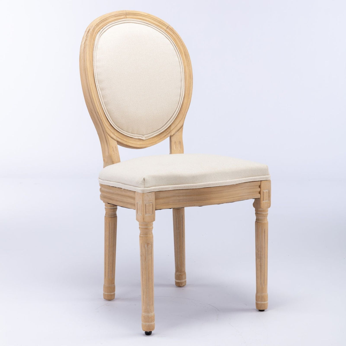 French Style Solid Wood Frame Dining Chair Set with Fabric Back - Beige or Dark Gray