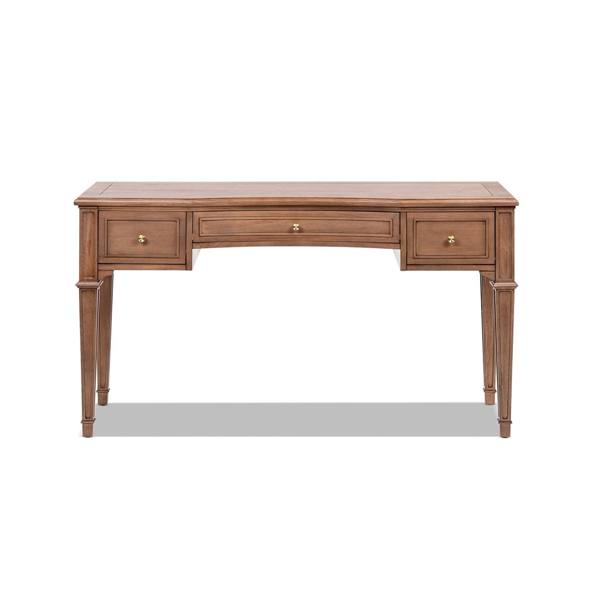 Brown Executive Desk with 3 Drawers - Satin-Gold Hardware