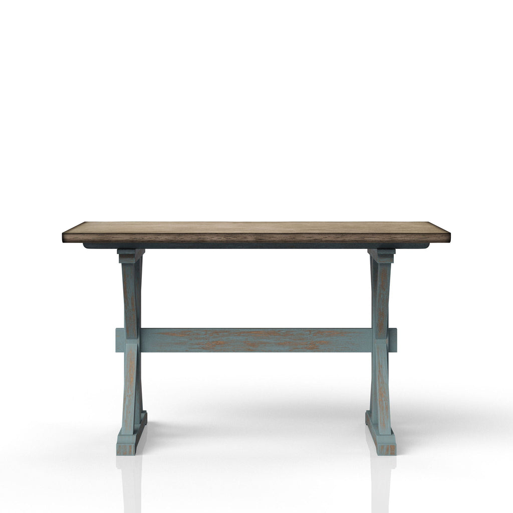 Aqua Blue X-Base Counter Height Dining Table with Solid Wood Construction