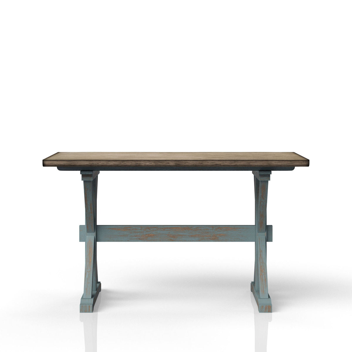 Aqua Blue X-Base Counter Height Dining Table with Solid Wood Construction