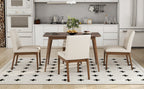 5-Piece Dining Table Set with Upholstered Chairs - Light Beige/Walnut