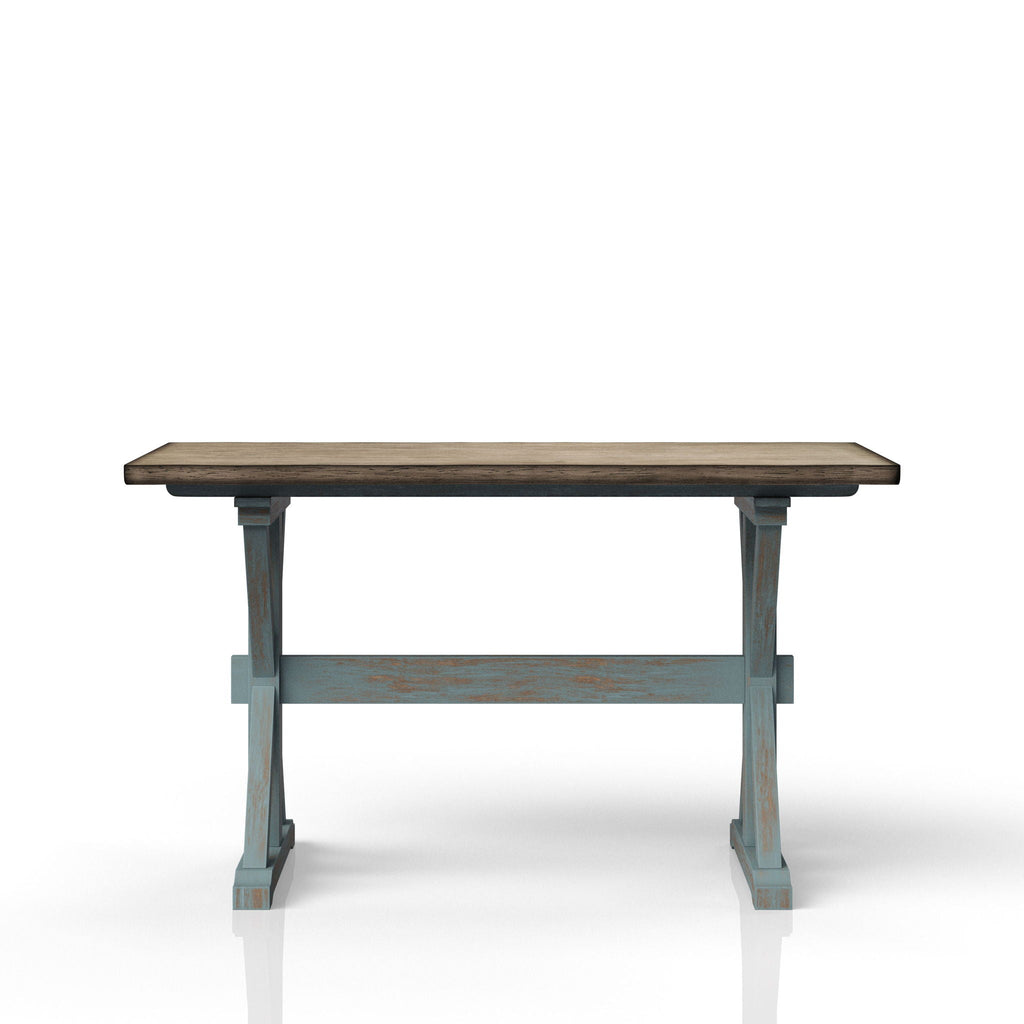 Aqua Blue X-Base Counter Height Dining Table with Solid Wood Construction